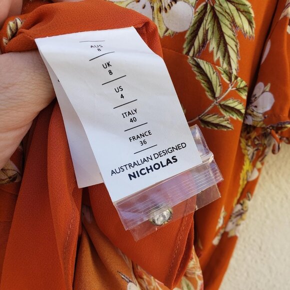 NICHOLAS Orange Floral Godet Mini Dress - Picture 7 of 8